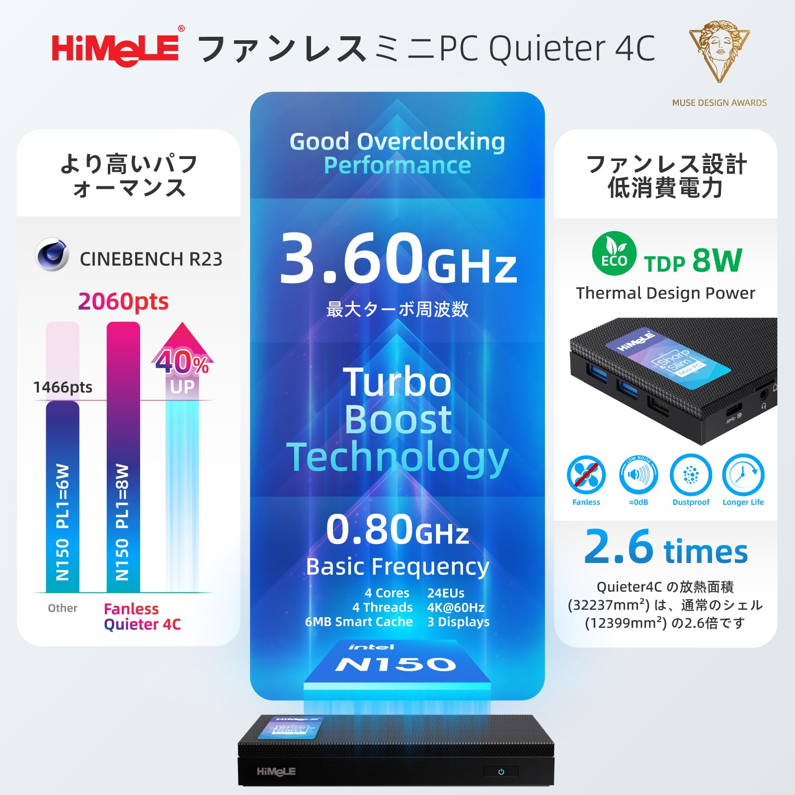 Amazon.co.jp: HiMeLE Quieter4C N150 ファンレスミニPC OS搭載（最大